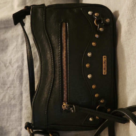 Miss Me Handbags - Miss Me black shoulder bag with gold & silver rivots